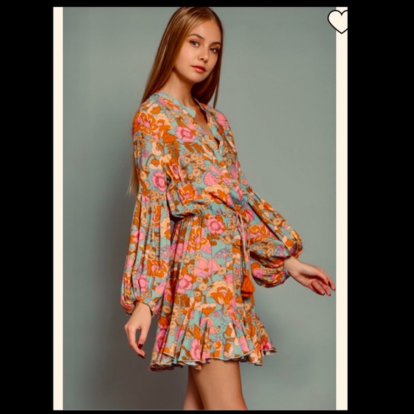 NWT SZ SM by Dee-Dee for Anthro Vintage Boho style Groovy Floral Print Dress👗 - Picture 4 of 7